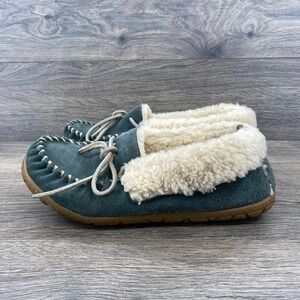 LL Bean Wicked Good Moccasins Womens 8 Blue Suede Shearling Slippers 150484